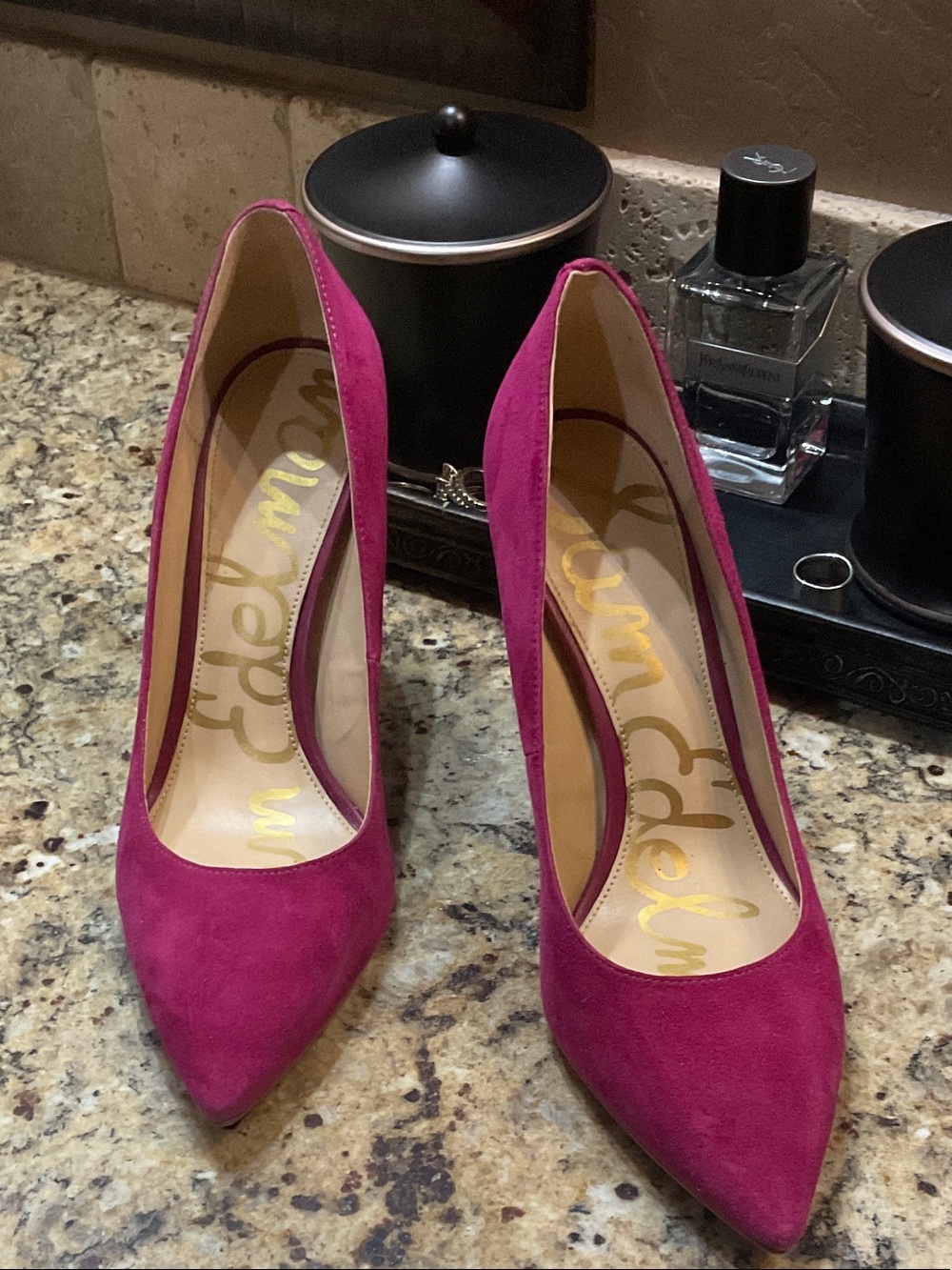 Sam Edelman Magenta Suede Pointed-Toe Pumps
